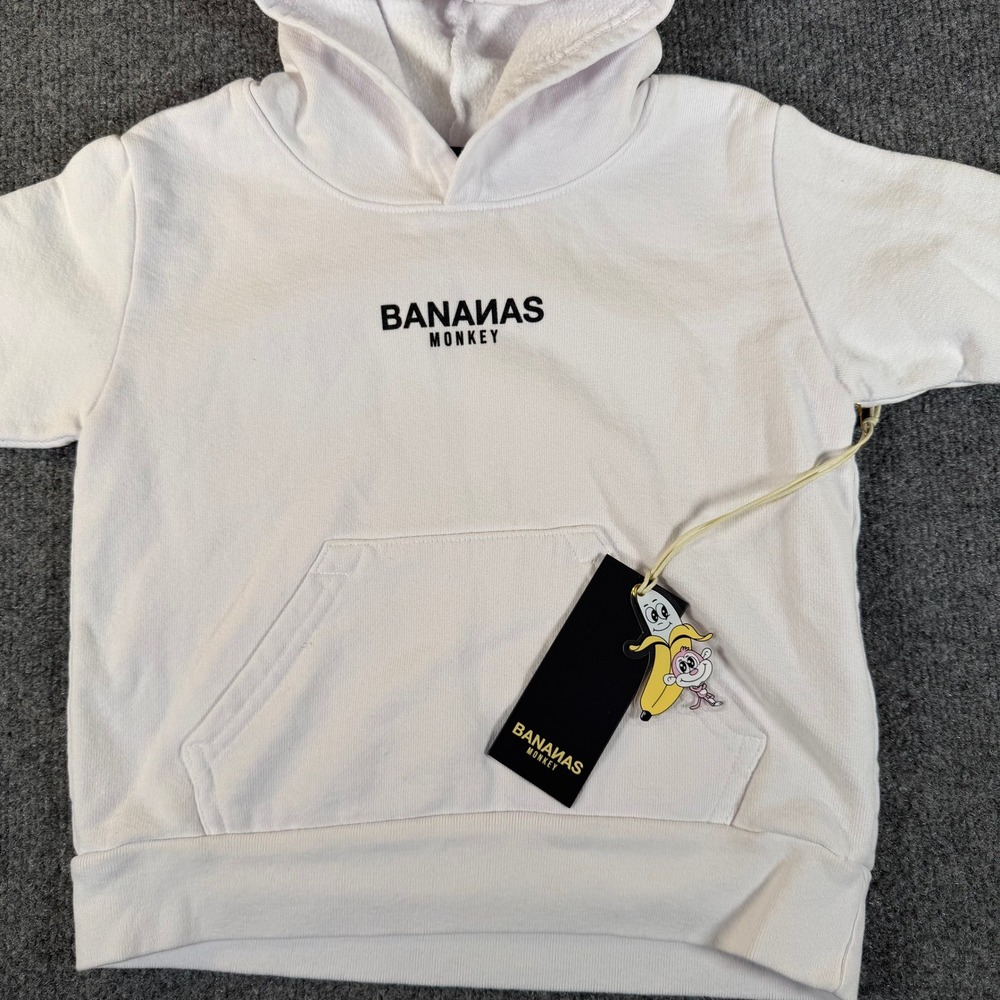 Bananas Monkey Kids White Graphic Logo Hoodie Cotton Sweatshirt 3T New #3872